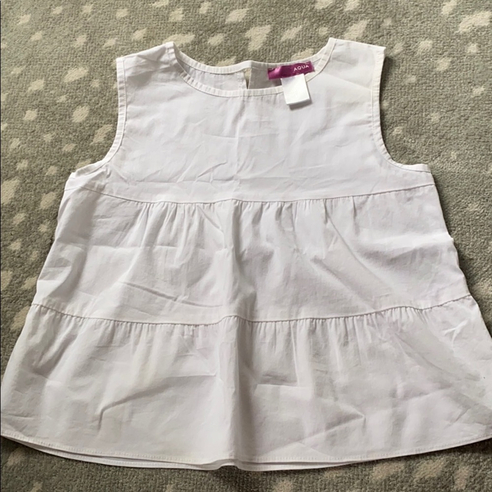Aqua Bloomingdales L white sleeveless stretch top